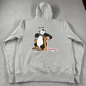Hamm's Beer Hoodie Men's Size Medium Angry Minnow Grey Hockey Bear Sweatshirt